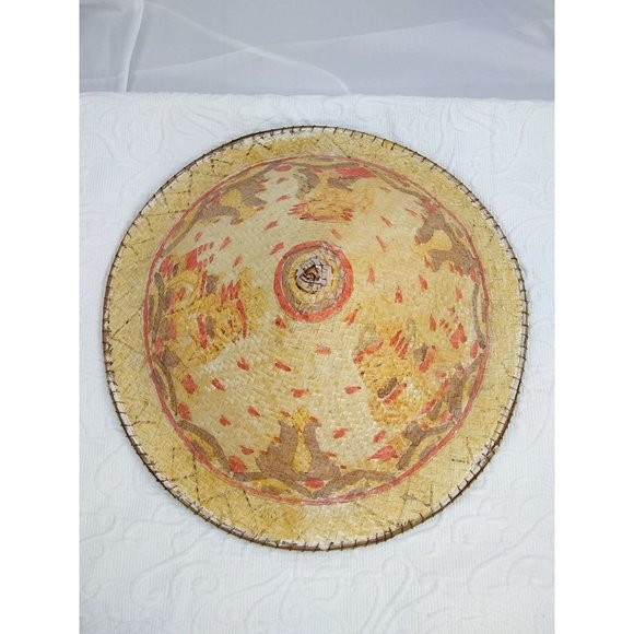 Vintage Asian conical decorated painted farmer style hat - Picture 1 of 12